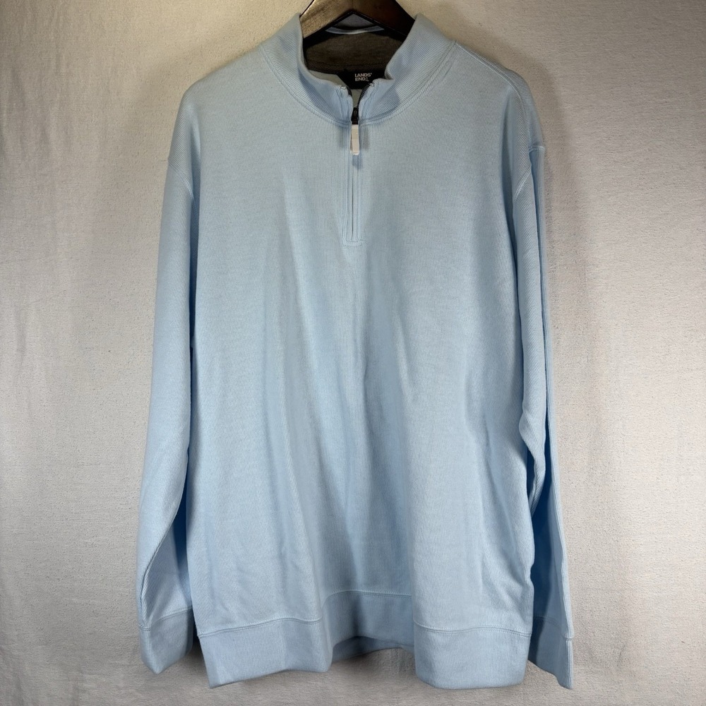 NWT Lands' End Quarter Zip Pullover Sweater Men's 2XL Blue Long Sleeve Mock Neck